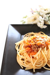 Italian food, meat sauce spaghetti