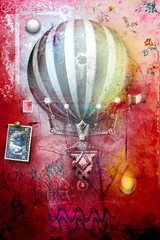 Raamstickers Grunge ansichtkaart met hete luchtballon © Rosario Rizzo