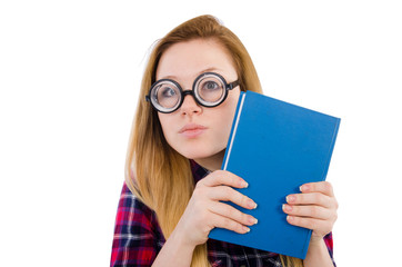 Funny student with stack of books