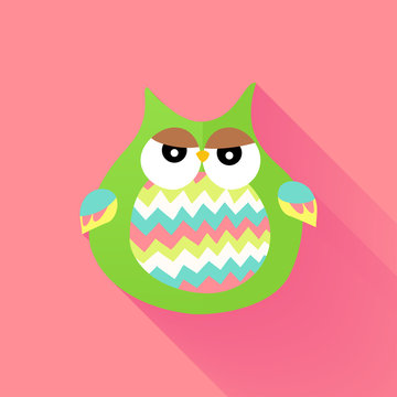 Green flat owl over pink