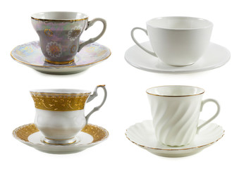 Set of various cups isolated on white