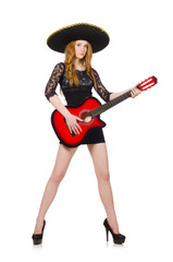 Woman in sombrero hat with guitar