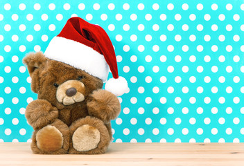 Teddy bear with Santa's hat. christmas decoration