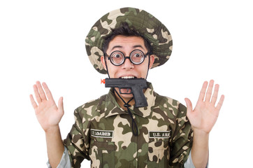 Funny soldier isolated on the white