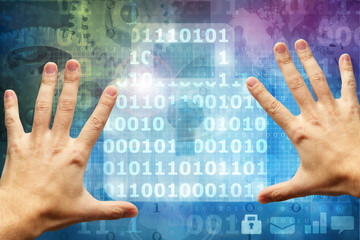 hands touching digital lock