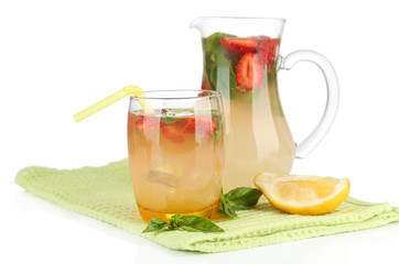 Basil lemonade with strawberry, isolated on white