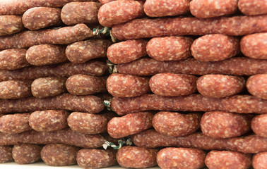 Stacked dried sausages