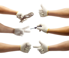 set of labor hands isolated