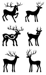 Six deer standing vector silhouettes