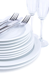 Set of white dishes isolated on white