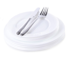 Set of white dishes isolated on white