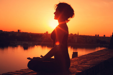 Yoga meditation  during the sunset
