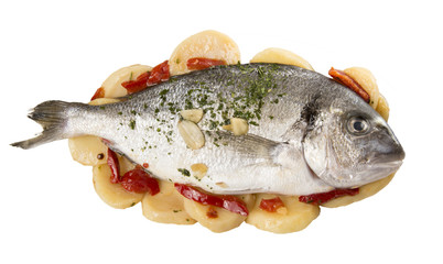 Pescado con patatas y pimientos