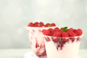 Tasty raspberry dessert with berries
