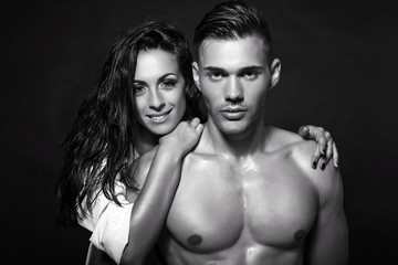 black and white photo of beautiful couple