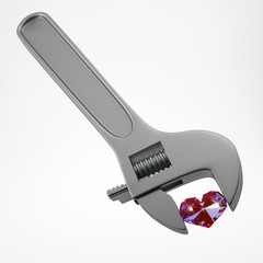 Adjustable Wrench with  ruby heart.