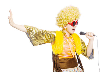 Man with afrocut and mic isolated on white