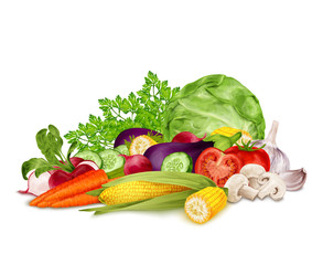 Fresh vegetables on white