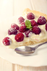 Slice of raspberries tart