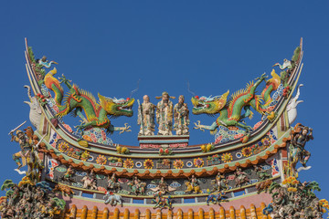 Chinese roof from Chinese temple, with blue sky