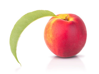one ripe peach on white background