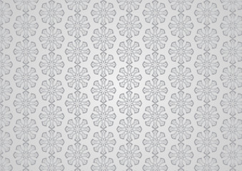 Silver Retro Flower and Leaves Pattern on Pastel Background