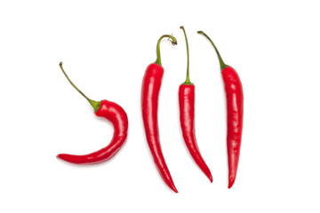 Hook shape chili pepper on white background