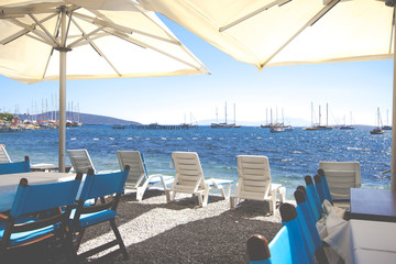 Sunbeds on the beach in Turkey