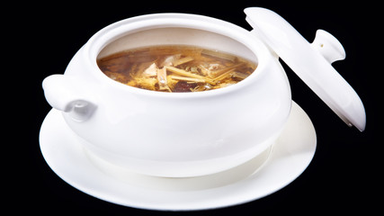 Meat stew,Chinese traditional cuisine isolated on black backgrou