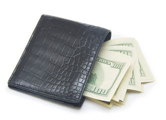 Leather wallet with money isolated on white background
