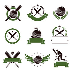 Cricket and soccer labels and icons set. Vector