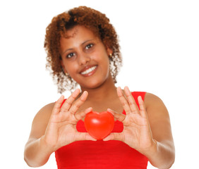 Woman showing red heart