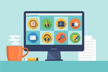 Flat icons for global communication and innovation