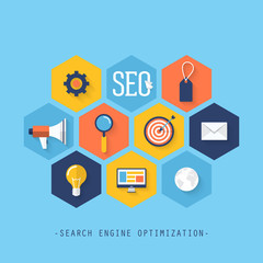 Flat icons for search engine optimization SEO