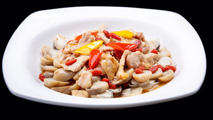 The mushroom fry meat  isolated on black
