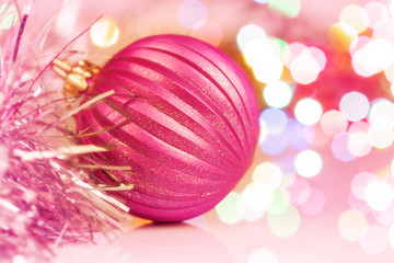 Colorful christmas ball on new year's lights bokeh background