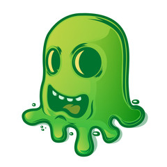 Scary green slug isolated on white background. Halloween symbol