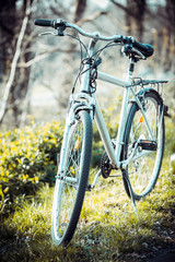 Fototapeta na wymiar Vintage old bicycle in field.