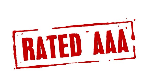 Red rubber stamp animation of the words rated AAA with white background, black background, and alpha channel.