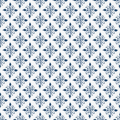 Indigo blue hand drawn seamless pattern