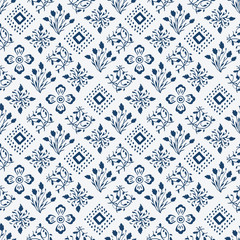 Fototapeta premium Indigo blue hand drawn seamless pattern