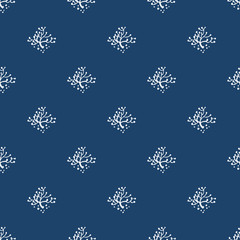 Indigo blue hand drawn seamless pattern