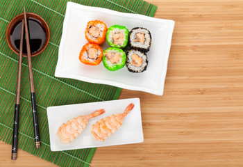 Sushi maki and shrimp sushi