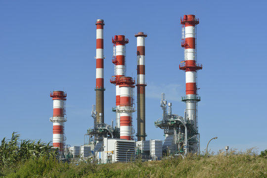 Oil refinery, Europe. Polluting energy. Heavy industry