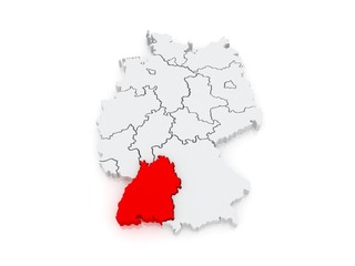 Map of Baden-Wurttemberg. Germany.