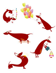 Comic cartoon dog silhouette collection for design