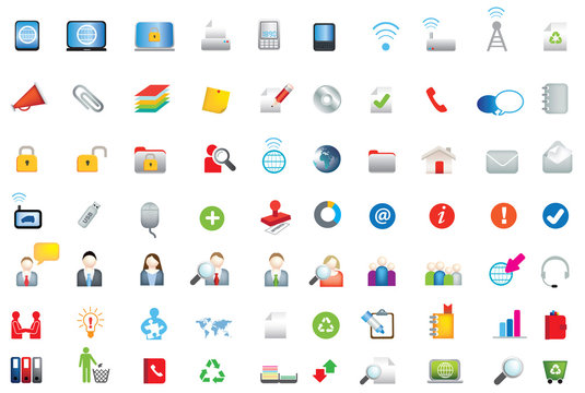 set of coloured flat business, data and environment icons