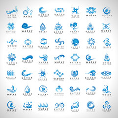 Water And Drop Icons Set - Isolated On Gray Background