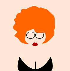 woman with orange hair wearing glasses