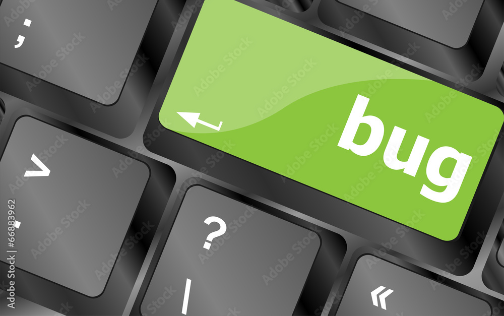 Poster computer keyboard with bug key. business concept